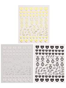 2/3/4/6 3D爱心锁指甲贴金银翅膀心形贴纸抽象涂鸦条纹指甲修剪，银色爱心锁抽象涂鸦全息心形指甲修剪包裹热印指甲贴纸DIY