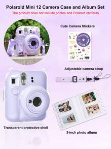 Cámara instantánea mini con estuche protector de cáscara de cristal, incluye funda para el Body de la cámara, correa, juego de 3 accesorios y paquete de 64 hojas de recambio para álbum de fotos de 3" de "Tiempo Dulce"