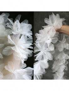5pcs White Organza 3D Gradient Floral Trim For DIY Crafts, Clothing Decoration Applique Patches