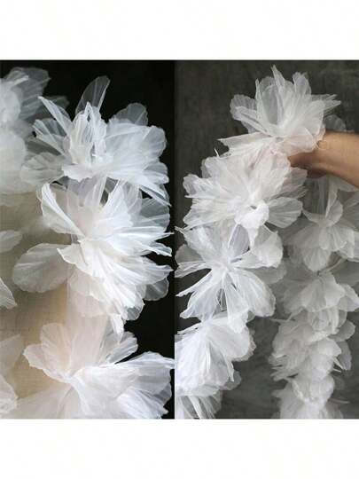 5pcs White Organza 3D Gradient Floral Trim For DIY Crafts, Clothing Decoration Applique Patches