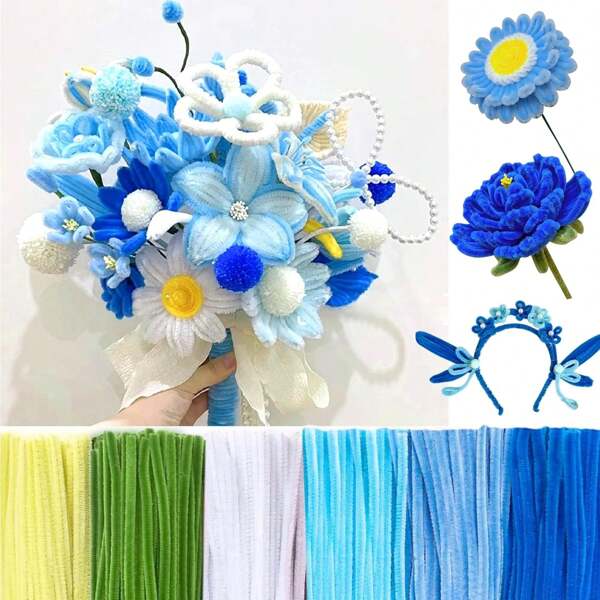 600 Pcs Pipe Cleaners Craft For Flowers, Pastel Chenille Stems For DIY Art Projects Creative Gift(6 Colors), Bulk Fuzzy Pipe Cleaner Flower Kit, Ideals For Party Decor