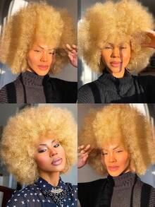 Afro Wig 14Inch And 8Inch Afro Wigs For Women 70s Afro Kinky Curly Wig Bouncy Huge Fluffy Puff Wigs Synthetic Hair For Cosplay Daily And Party - Blonde - 查看 6