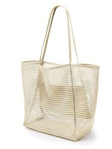 Travel Bag Beach Nylon Mesh Tote Bag, Casual Tote Bag Hobo Women Foldable MAX 23L Shoulder Bag For Beach Picnic Vacation, Beach Necessities,Beach Essentials,Beach Stuff & Summer Essentials - Khaki - View 7