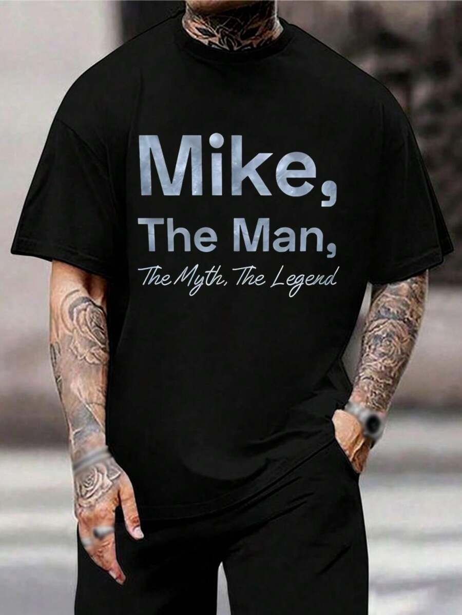 Camiseta personalizada de Mike 'Hombre Mito Leyenda' - Regalo personalizado para el Día del Padre, cumpleaños para papá, abuelo, marido - Negro - Ver 1