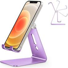 Soporte ajustable para teléfono celular, soporte de escritorio de aluminio C2 compatible con 15 14 13 Xs XR 8 Plus 6,, Pixel, teléfonos Android, negro - Morado - Ver 2