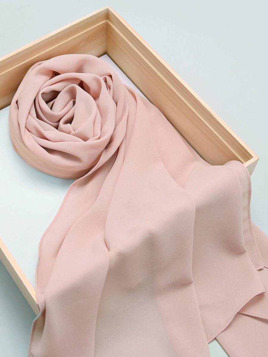 1pc Versatile Casual Solid Color Chiffon Scarf For Dress - Baby Pink - View 1
