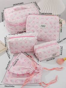 1 件/套粉色蝴蝶结和玫瑰设计大容量化妆品收纳袋带蕾丝，旅行护肤抽绳收纳袋，卫生巾包短途旅行必备时尚便携式化妆包，多功能收纳袋，可装口红、卫生巾、硬币、钥匙等，大容量可爱洗漱包，旅行收纳化妆包，母亲节礼物，返校礼物