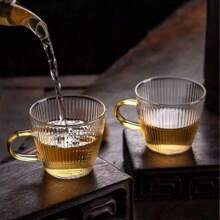 2/4/6/12pcs Set Striped Coffee Cups, Suitable For Mall, Office, With Handle Glass Espresso Cups - Vertical Stripe Design, Hammered Texture, Mini Tea/Coffee Cups For Home And Restaurant