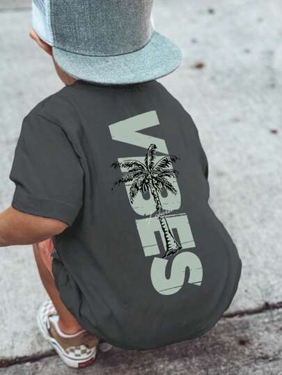 A Casual Printed Round Neck Pullover Short Sleeved T-Shirt For Boys And Children In Summer - Coconut Tree Vacation - Prepare The Same T-Shirt For Friends Who Are Ready To Explore! Graphic Tees Kids Clothes Boys