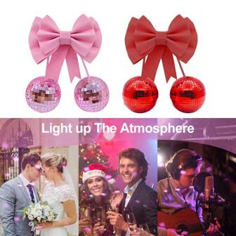 1 件蝴蝶结迪斯科球装饰，双樱桃镜面球，适用于 DJ、俱乐部、舞台、酒吧、派对、婚礼、度假、家居装饰派对装饰派对礼品迪斯科装饰，适用于舞会和音乐节