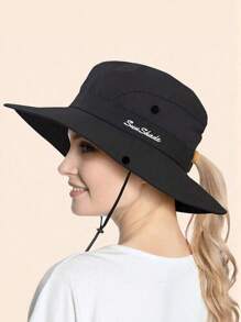 1 pièce Chapeau de soleil à large bord pour femme - Design à queue de cheval, large bord pour ombre solaire, chapeau de seau pliable pour plage et été, idéal pour la pêche, les vacances à la plage, les voyages de femmes et les activités extérieures