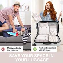 8pcs Travel Packing Cubes Set,Travel Portable Clothes Storage Bags, Compression Storage Shoe Bag, Clothing Underwear Bag, Luggage Packing Organizers,Pack Your Luggage With Ease ,Travel Essential Accessories - 淺粉格子 - 查看 6
