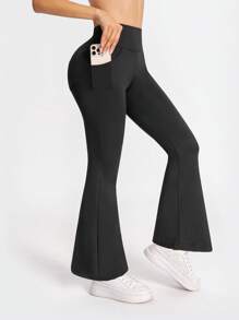 Women's Flared Leg With Pockets Yoga Pants, Slim-Fit Athletic Trousers For Everyday Wear