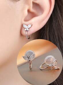 1 Par de pendientes de mariposa de cobre con circonita, de alta calidad y brillo, sin necesidad de perforación, adecuados para uso diario y como regalo festivo