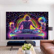 1 Stück Party Hintergrund - DJ und Nachtklub Dekoration, perfekt für Feiern und Bar Partys, Neon-Thema, DJ-Drehenden Muster Vier Jahreszeiten Innenraum Feier Wanddekoration, geeignet für Wanddekoration, Fotokabine, Innen-/Außenbereich, Vier Jahreszeiten Party Dekoration, Zuhause, Garten, Fotostudio und Outdoor-Aktivitäten Mehrzweck