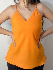 Women's Tank Top With Adjustable Straps Basic Crepe Strappy Top - Naranja - Ver 3