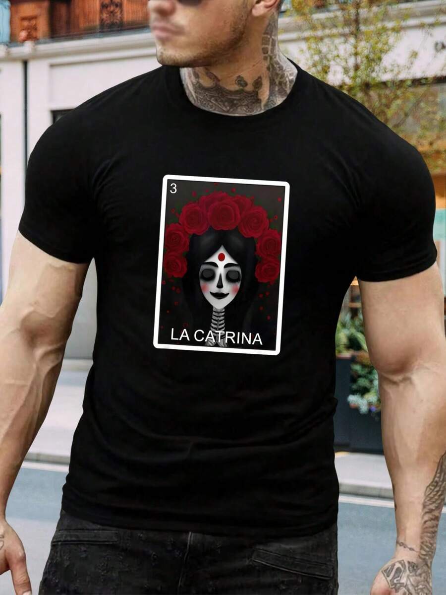 Camiseta de La Catrina - Día de Muertos, Calavera de Azúcar - Camiseta para Hombre y Mujer - Ropa para Halloween y Fiesta - Camiseta con diseño de cultura mexicana - Edición limitada, tallas para jóvenes y adultos - Negro - Ver 1