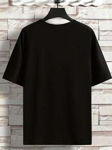 Camiseta de hombre con estampado de calavera y auriculares, cuello redondo, 220 g/m², para verano, de puro algodón, manga corta (1 pieza)