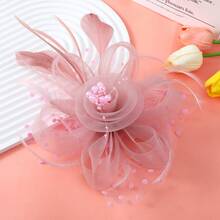 1PC Fascinators Hat For Women Tea Party Headband Kentucky Derby Wedding Cocktail Flower Mesh Feathers Hair Clip - A - 查看 4