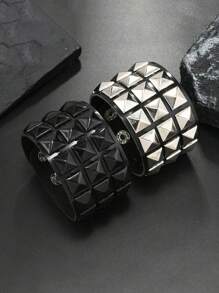 1 pieza Brazalete de puño cuadrado con remaches de estilo punk, accesorio unisex personalizado para fotografía callejera, discoteca de Halloween, minimalista de pulsera adecuado para uso diario y como regalo