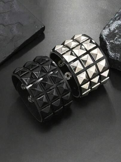 1 pieza Brazalete de estilo punk negro cuadrado con remaches, pulsera unisex de estilo callejero personalizado para discoteca de Halloween, correa minimalista, adecuado para uso diario y como regalo