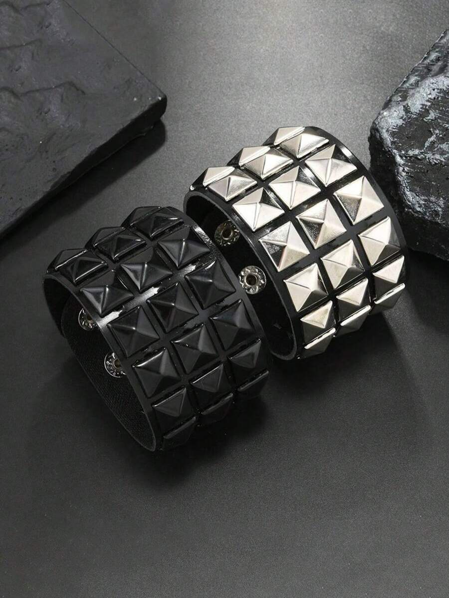1 pieza Brazalete de puño cuadrado con remaches de estilo punk, accesorio unisex personalizado para fotografía callejera, discoteca de Halloween, minimalista de pulsera adecuado para uso diario y como regalo