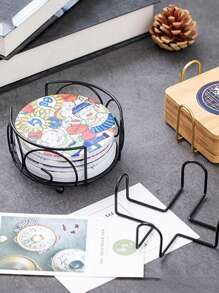 6/2/1 pieza Soporte de hierro para posavasos de cerámica Juego de organizador de almacenamiento de posavasos de 4/6 piezas - Adecuado para decoración y colección del hogar
