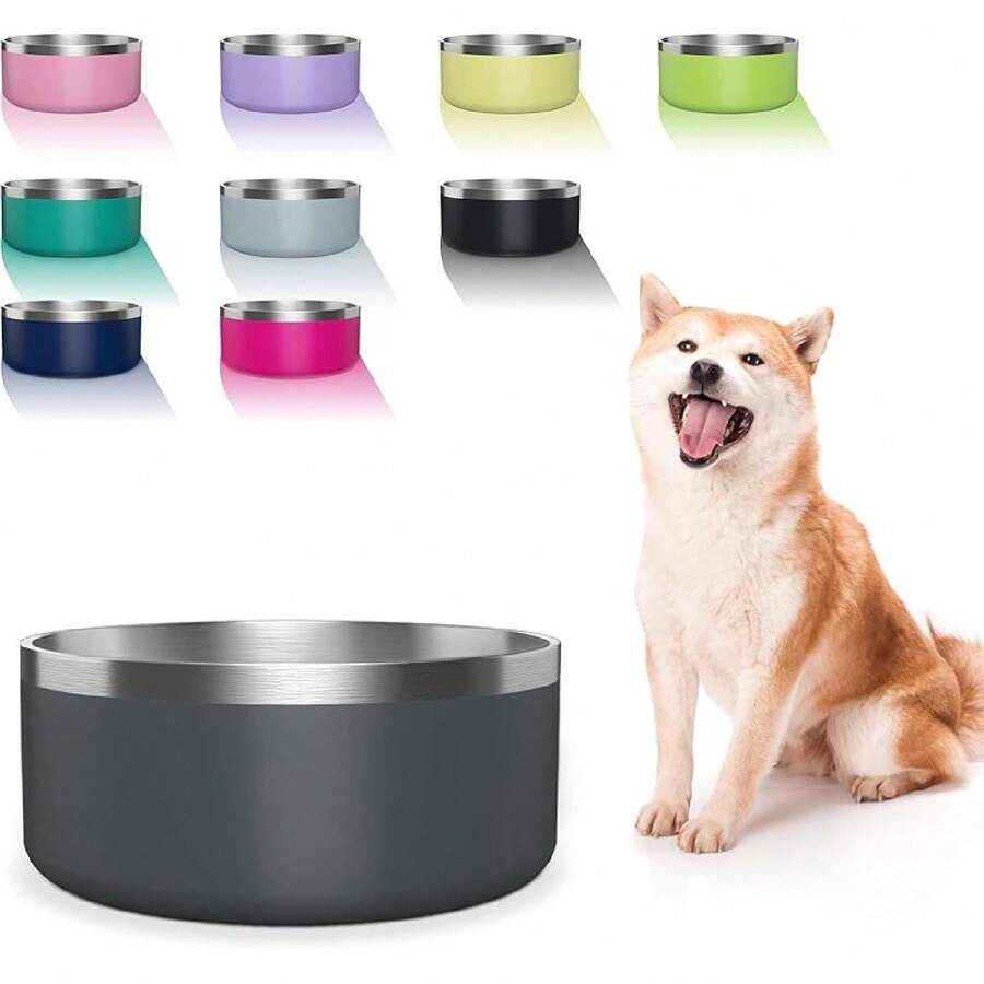 Dog Bowl, Stainless Steel Dog Food And Water Bowl With Non Slip Quiet Bottom, Easy To Clean, Dishwasher Safe, 64oz, Blue-Cb - 深灰色 - 查看 1