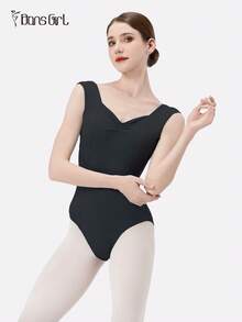DonsGirl 一件式女式合身芭蕾紧身衣 - 褶皱袖子和腰部 | 现代/古典舞蹈表演服装