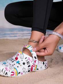 新款女士园艺鞋，可调节宽松平底拖鞋，适合卧室/旅行/海滩，拼色 - 彩色 - 查看 7