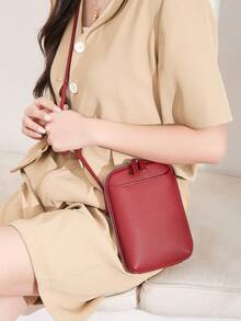 MIYIN Women's Casual PU Zip Around Wallet & Mobile Phone Bag For Daily Minimalist Solid Color Crossbody Bag With Double Zipper & Adjustable Strap Litchi Embossed Vertical Wallet With Card Slots & Front Pocket & Keychain For Credit Card/ ID Card/ / Cash/Cell Phone/Bank Card/Key For Lady & White-Collar Workers Shopping Travel Commute Office Work Phone Phone Pouch (Wine Red) For Women Wallet Purse Wallet