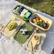 1pc Folding Cutting Board Set, Outdoor Portable Pet Storage Box, Green/Gray/Yellow, Easy To Clean Portable Design, Store Dog Toys Snacks & Camping Essentials, Multi-Functional Outdoor Travel & Camping Storage Basket, Suitable For Camping, Beach, Party, Family Gathering, Car Trunk, RV Travel