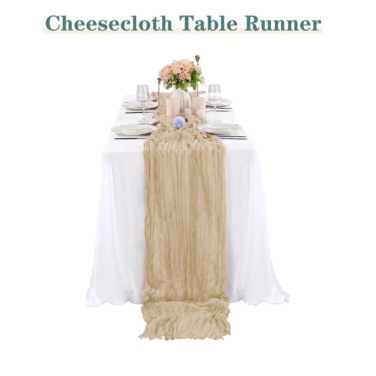 粗棉布桌旗和餐巾套装，波西米亚风纱布粗棉布桌旗和餐巾，乡村风皱褶桌旗和餐巾，适用于新娘送礼会、婚礼送礼会、生日派对、家庭晚餐桌高级宴会装饰和各种节日派对装饰 - 1 件/6 件/36 件/60 件/1+6 件/2+12 件/3+18 件 - 彩色 - 查看 54