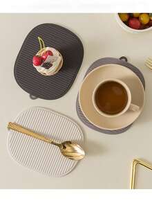 1pc Multi-Function Dining Table Mat, Kitchen Non-Slip Heat Resistant Pad, Silicone Coaster, Trivet - Beige - View 5