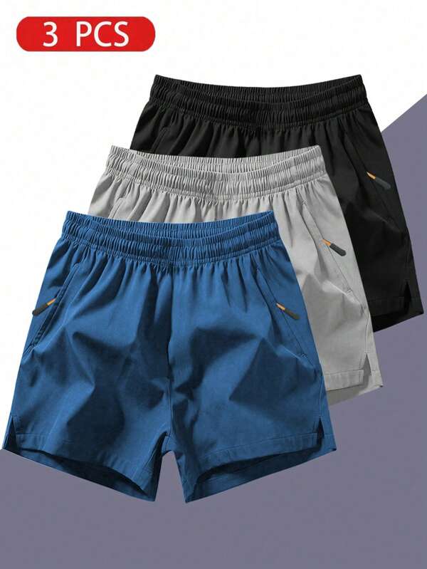 3 piezas Pantalones cortos de unicolor para niños y adolescentes, aptos para deportes, acondicionamiento físico, correr, viajes y actividades al aire libre, frescos y cómodos, primavera/verano/otoño