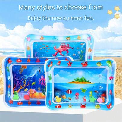 1pc Thickened Inflatable Dolphin Baby Water Mat, Children's Slapping Pad, PVC Ocean Fish Pattern Water Game Mat Toy, Baby Slapping Pad Seat Cushion (Random Style And Color), Suitable For Indoor, Beach, Crawling And Training - For Infant, Toddler And Newborn, Exercise Muscles, Promote Development - Load Bearing 50kg, Soft Toy, Sensory Toy, Stress Relief Toy, Travel Toy, Baby Essential, Toddler Toy, Water Toy, Christmas, Children's Birthday Gift