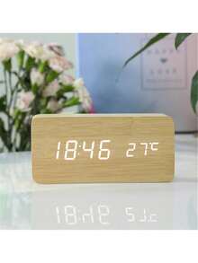 Smart Life Wooden Clock Alarm Clocks For Bedroom Table Clock Home Electronics Device Decoration Morning Bedside Table Clock Voice Control Desk Digital Alarm Clock Home Decor Room Decor