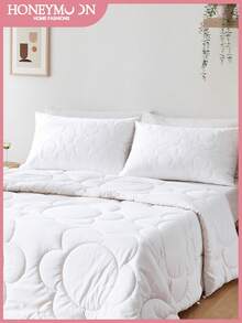 2入組蓬鬆花卉拼接雲朵舒適迴紋針枕套（不含充填物）,適用於卧室時尚裝飾。 白色