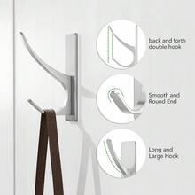 New Self-Adhive Coat Hooks For Hanging - Heavy Duty Stainls Double Wall Hook For Towel, Backpack, Hat, Sturdy Metal Hanger For Bathroom, Bedroom, Door, Wall Mounted, 10-Pack, Sier - 銀色 10 件裝 - 查看 2