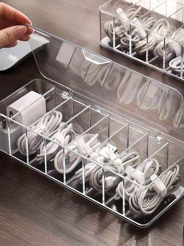1 pieza Organizador de cables de escritorio resistente al polvo, organizador de datos, organizador de carga de cables, auriculares, cosméticos, apto para negocios, viajes, escuela, universidad, accesorios de oficina, suministros escolares, decoración del hogar, necesidades de dormitorio