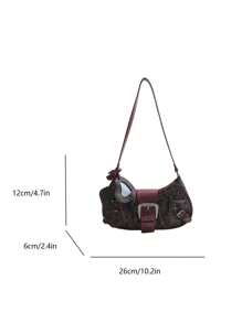 1 buc. Geantă de umăr pentru femei, cu decor retro punk cu nituri, curea reglabilă, capacitate mare, din piele sintetică moale, cu gradient de culoare, potrivită pentru naveta la serviciu, întâlniri, petrecere