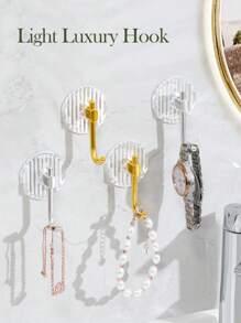 2/4pcs Gold/Silver Acrylic Hooks, Punch-Free Strong Adhesive Hooks For Bag, Key And Clothes, Bathroom Kitchen Organizer And Home Decor