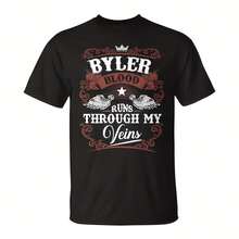 Byler Blood Runs Tough My Veins Vintage Family Name T-Shirt 220g Cotton Crew Neck Top With Gentle Be Yours Typography And Pastel Color Design,Subtle Y1812K Meets Natural Style, I For Young Wo Seeking A Calm,Great Gift For A Gentle Soul,Casual Yet Elegant Daily Wear For Garden Walks, Coffee Dates, Art Museums, Or Reading Nooks - Black - View 1