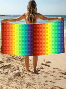 1 pièce Serviette de plage à rayures arc-en-ciel, serviette de plage en microfibre, serviette de plage super absorbante, serviette de très fort grammage, serviette de plage de voyage, serviette de piscine de sport, serviette de camping de salle de bain, serviette de yoga pour filles femmes adultes