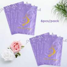 6PK Satin Wig Bags With Drawstring - Silk Hair Storage Bags Multiple Wigs, Bundles, Extensions (Pink) - Purple - View 2