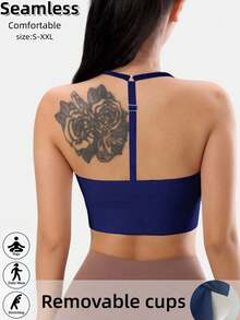 1 szt. Biustonosz sportowy dla kobiet z naszyjnikiem, wygodna bielizna sportowa do jogi, fitnessu, z krzyżującym się tyłem