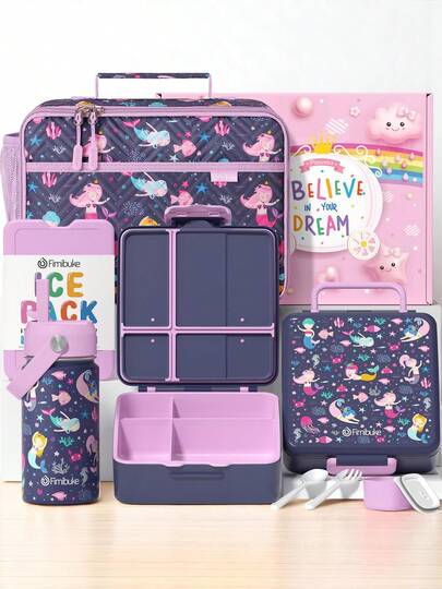 Lunch Box Set With Leak-Proof Bento Box, 14oz Insulated Water Bottle, Lunch Bag, Ice Pack, Sauce Jar & Utensils – Portable Meal Prep Kit For School, Work, Travel, Or Picnic
