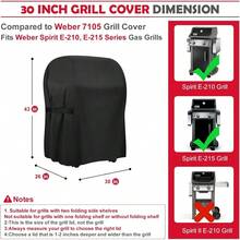 Funda para parrilla de 30 pulgadas para parrillas de gas de la serie Weber 210, Cubierta para parrilla de 600D resistente, impermeable, resistente a la intemperie, resistente a los rayos UV y a la decoloración, en comparación con la Weber 7105 (NO apta para Spirit E-210) - 30 pulgadas - Ver 2