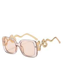 新款时尚哥特式复古金属方形蛇纹大框时尚眼镜，男女通用个性化眼镜，适合街头、表演、嘻哈、派对、日常、户外、旅行、简约、高端 - 彩色 - 查看 17