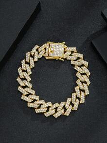 1 pieza Collar de cadena cubana de 15 mm, cadena de tres filas con efecto de rhinestone para hip hop, unisex, para regalo del Día del Padre - diamante - Ver 8